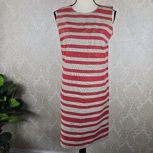 Lafayette 148 Size 4 "Salsa Multi" Red Tan Horizontal Striped Dress Sleeveless